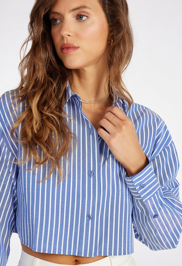 Cropped Men's Wear Shirt Blue/ White Stripe