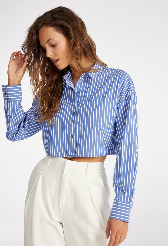 Cropped Men's Wear Shirt Blue/ White Stripe