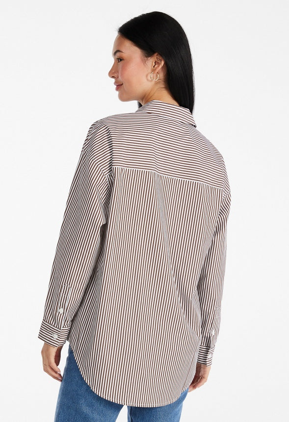 Striped Boyfriend Shirt Brown/ White Stripe