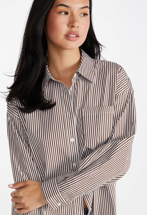 Striped Boyfriend Shirt Brown/ White Stripe