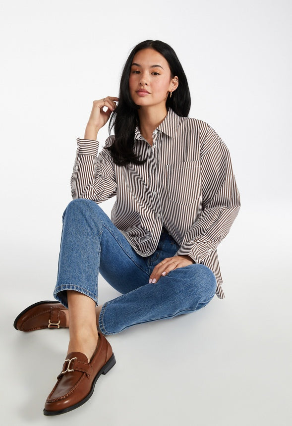 Striped Boyfriend Shirt Brown/ White Stripe