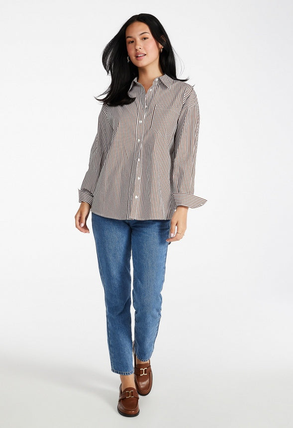 Striped Boyfriend Shirt Brown/ White Stripe