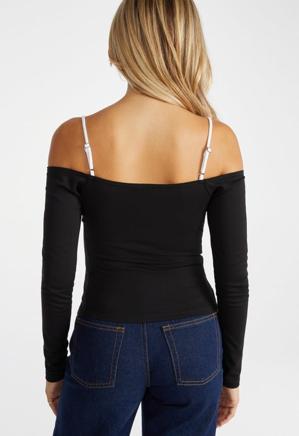 Peek A Boo Off Shoulder Top Black/ White