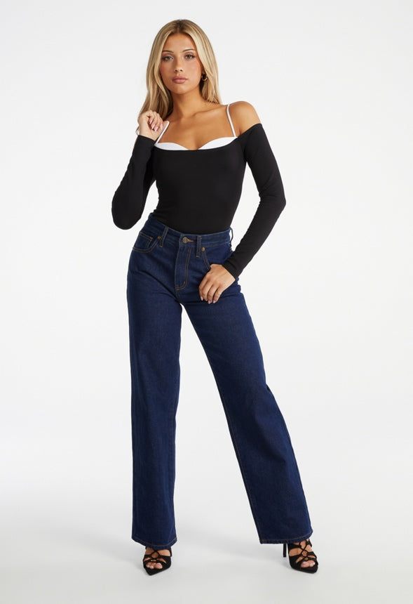 Peek A Boo Off Shoulder Top Black/ White