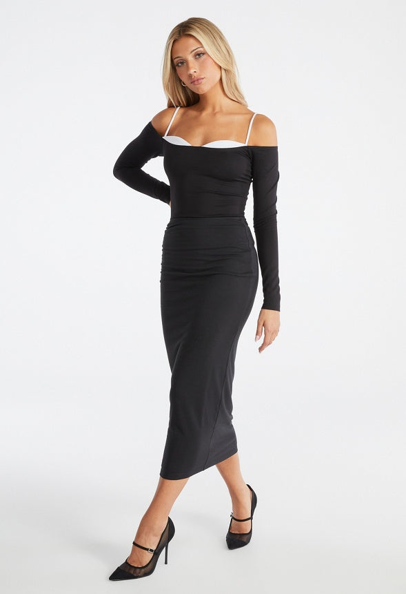 Peek A Boo Off Shoulder Top Black/ White