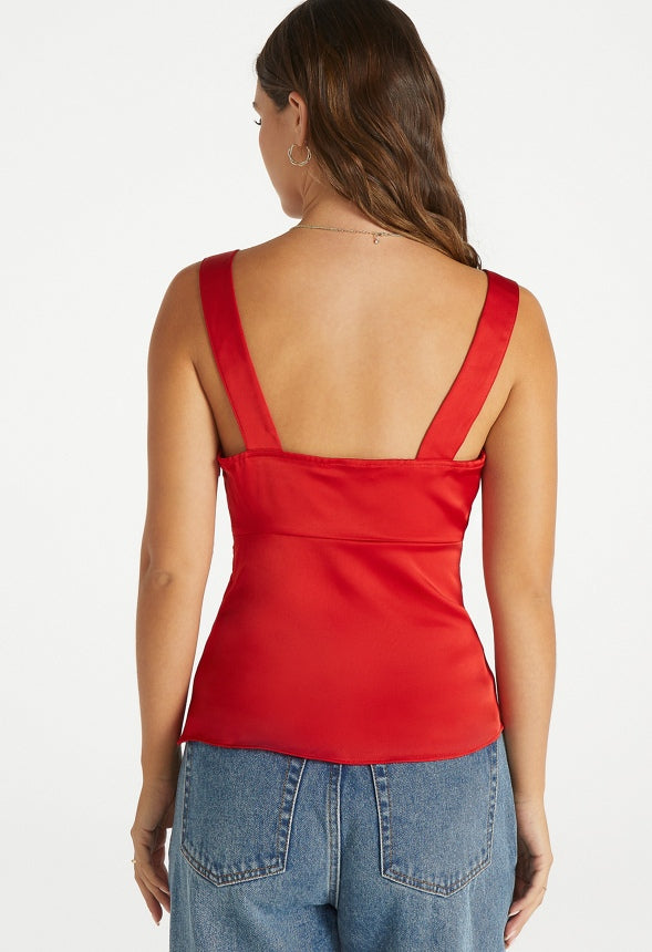 Lace Trim Tank Top Salsa Red