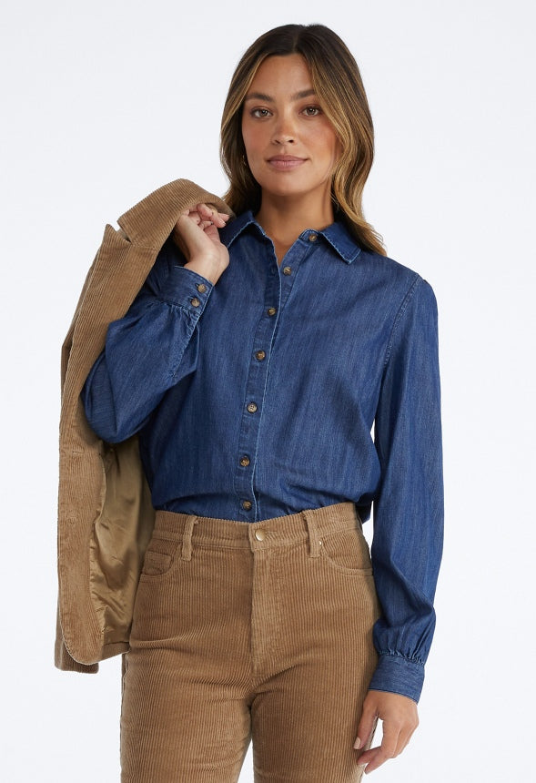 Fem Sleeve Chambray Shirt Medium Blue Chambray