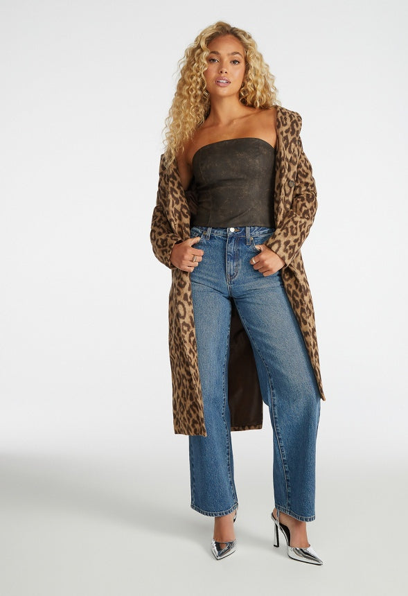 Faux Leather Bustier Distressed Brown