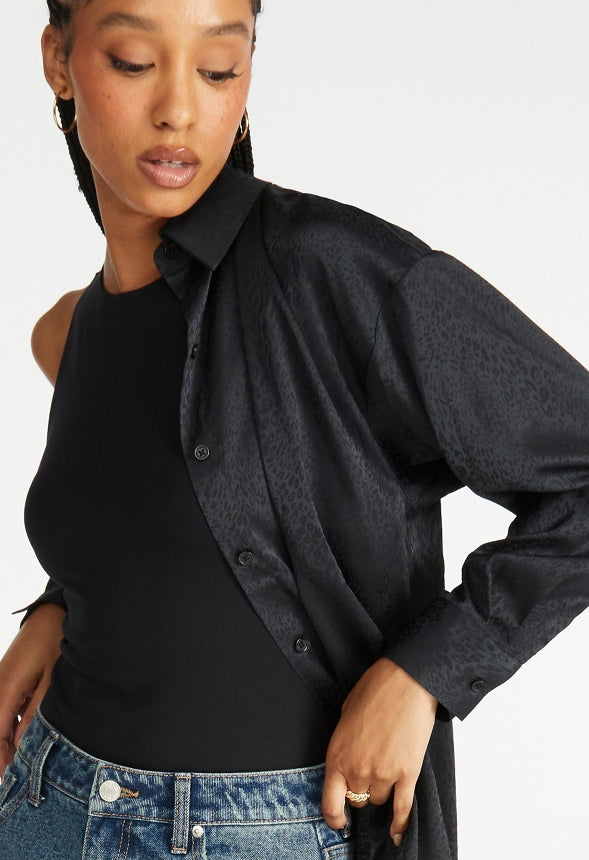 Novelty Satin Men's Shirt Black Caviar Leopard