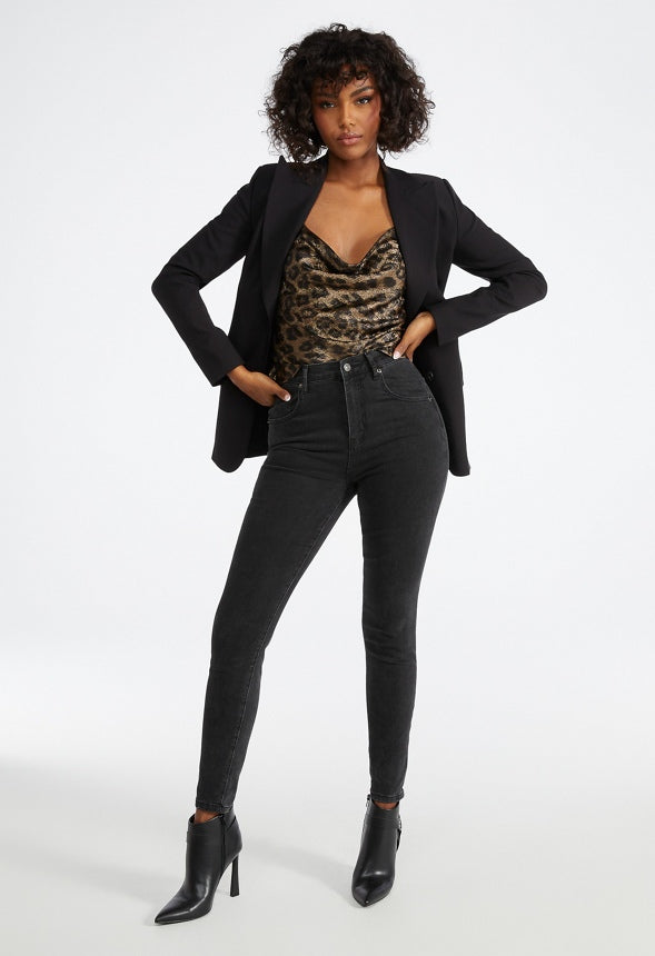 Cowl Neck Cami Metallic Leopard