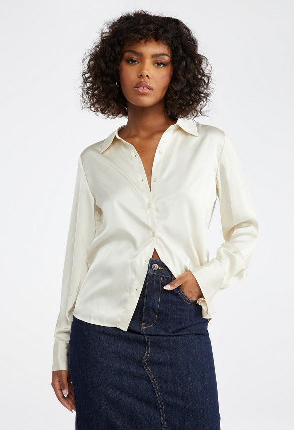 Femme Satin Blouse Birch White