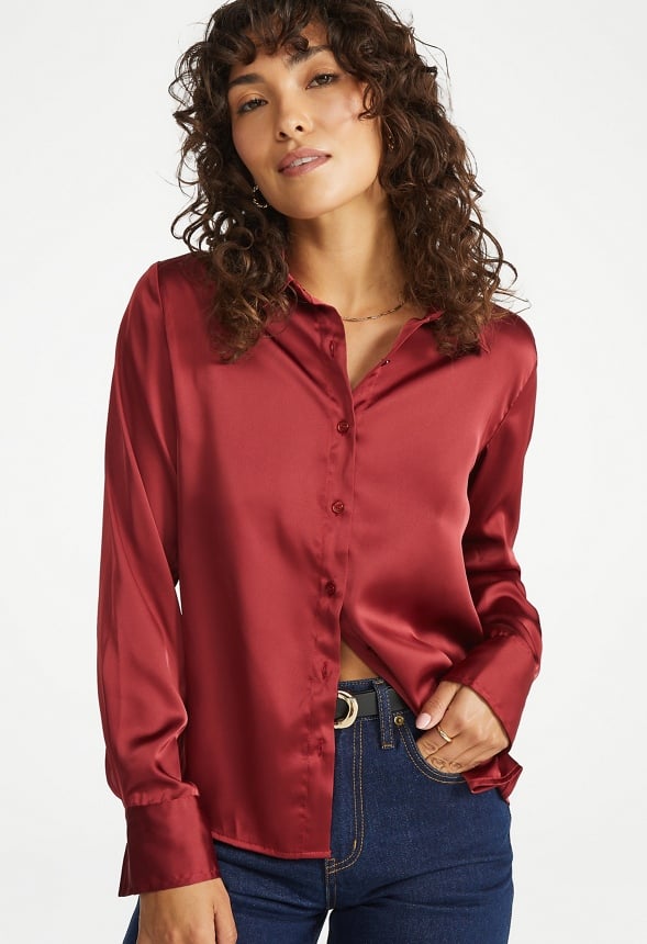 Femme Satin Blouse Tibetan Red