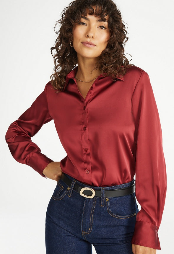 Femme Satin Blouse Tibetan Red
