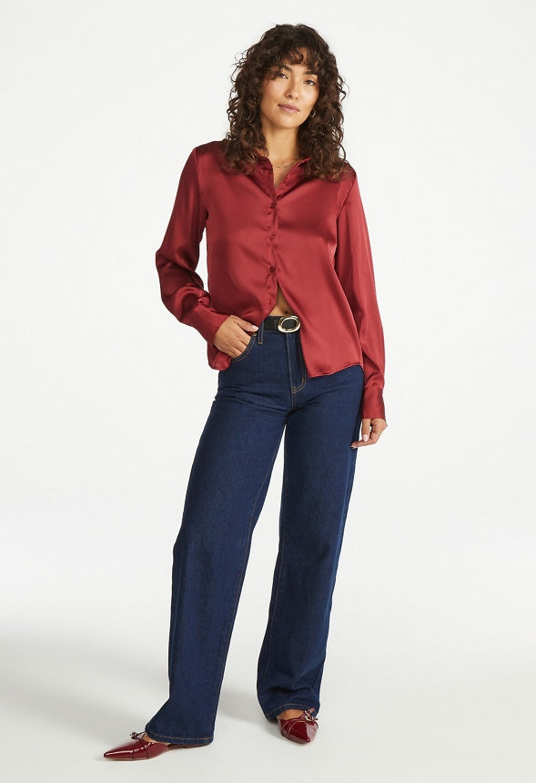 Femme Satin Blouse Tibetan Red