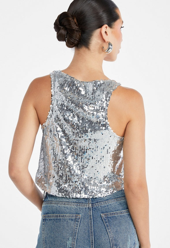 Sequin Tank Silver