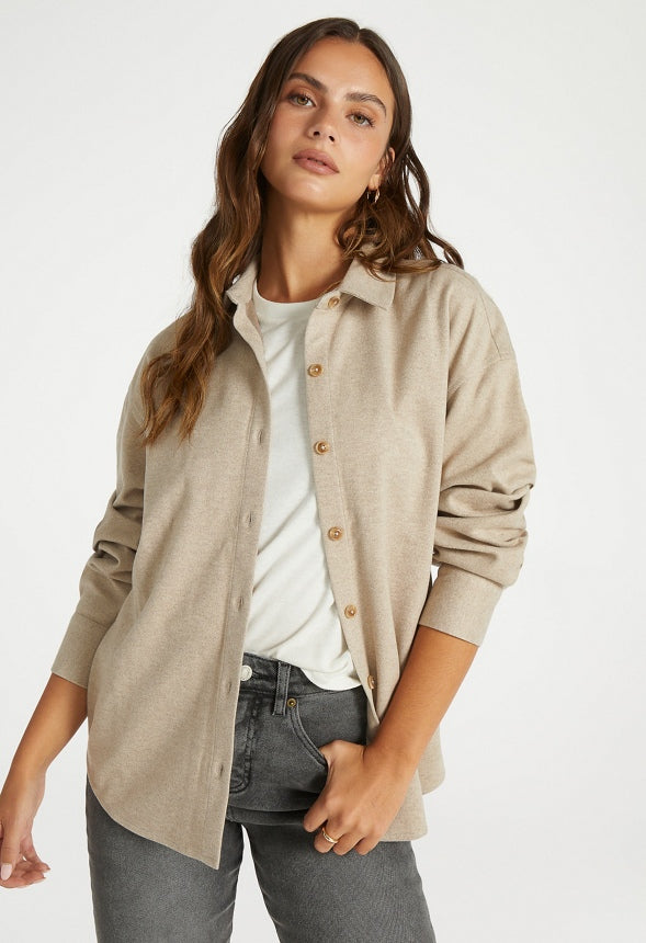 Flannel Shacket Beige Heather