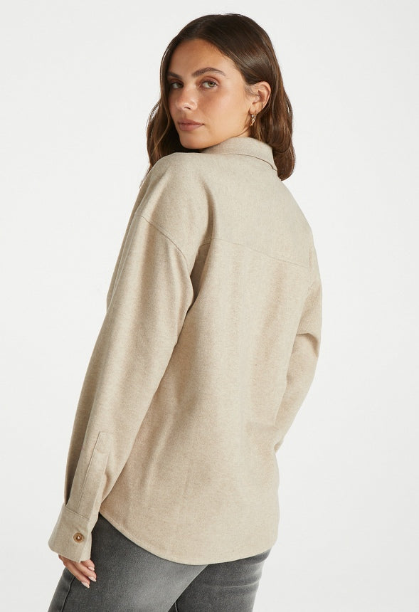 Flannel Shacket Beige Heather