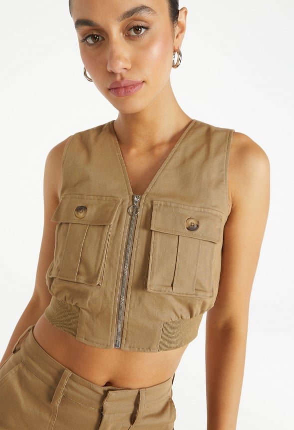 Utility Cropped Cargo Vest Fennel Seed Green