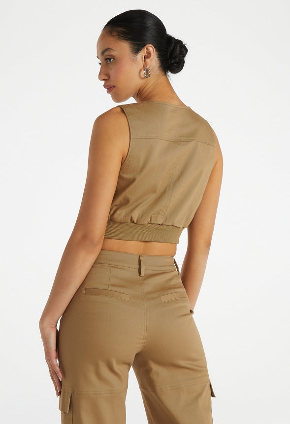 Utility Cropped Cargo Vest Fennel Seed Green