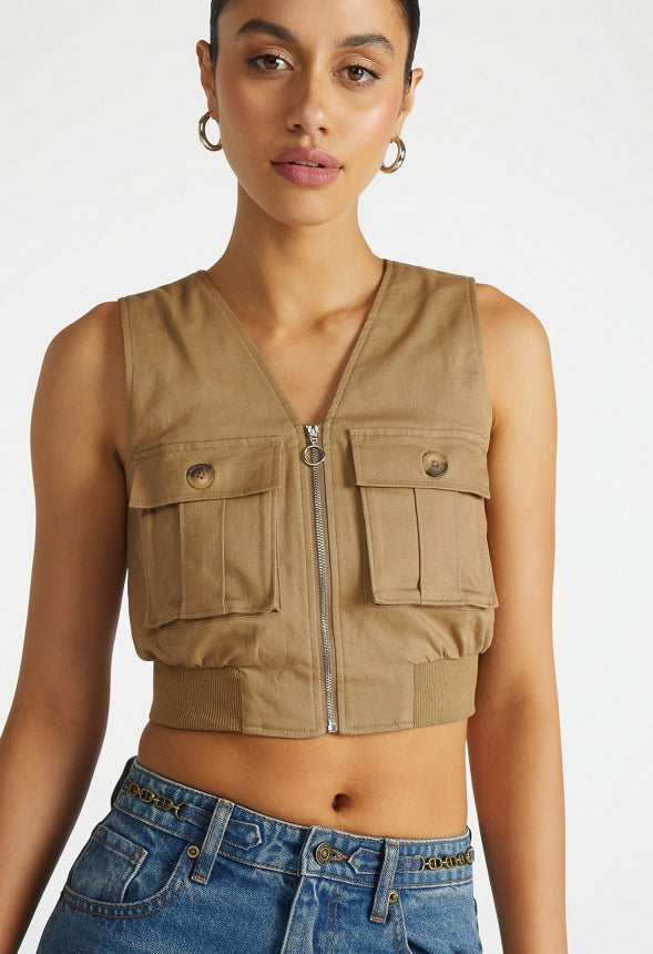 Utility Cropped Cargo Vest Fennel Seed Green