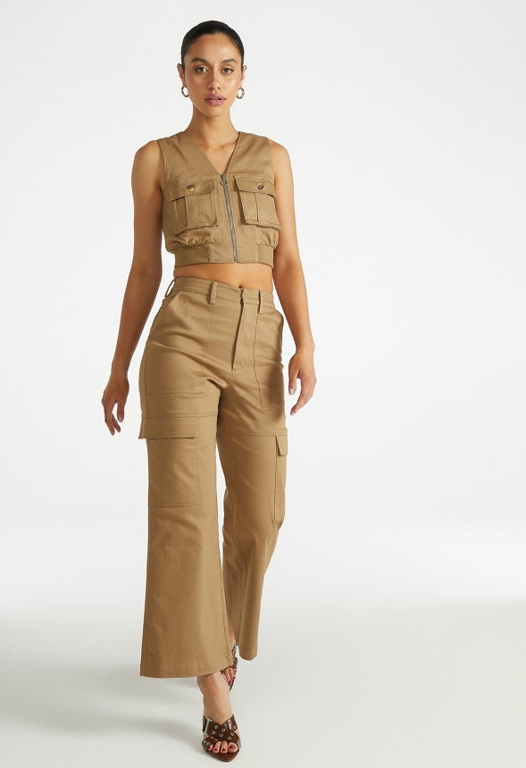 Utility Cropped Cargo Vest Fennel Seed Green