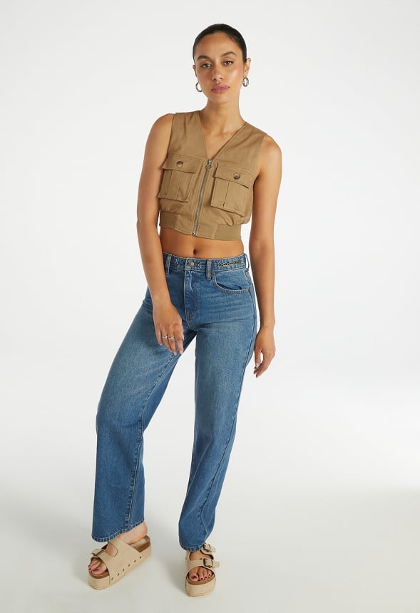 Utility Cropped Cargo Vest Fennel Seed Green