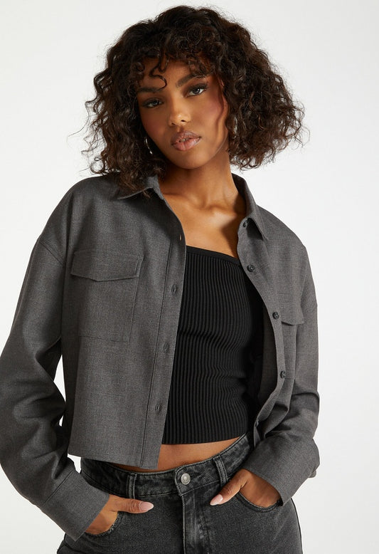 Cropped Suiting Shirt Medium Heather Grey