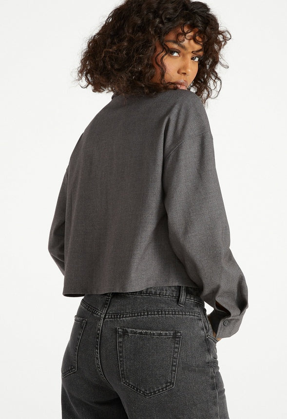 Cropped Suiting Shirt Medium Heather Grey