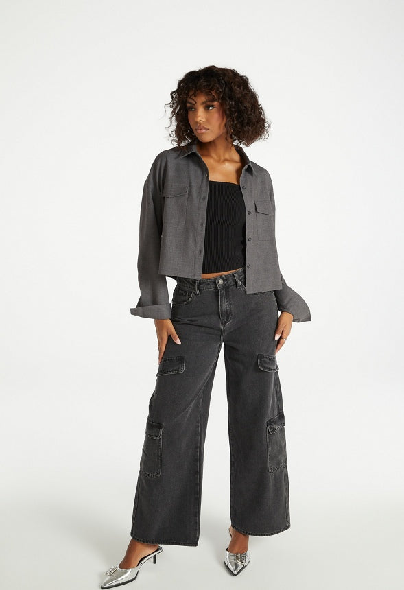 Cropped Suiting Shirt Medium Heather Grey