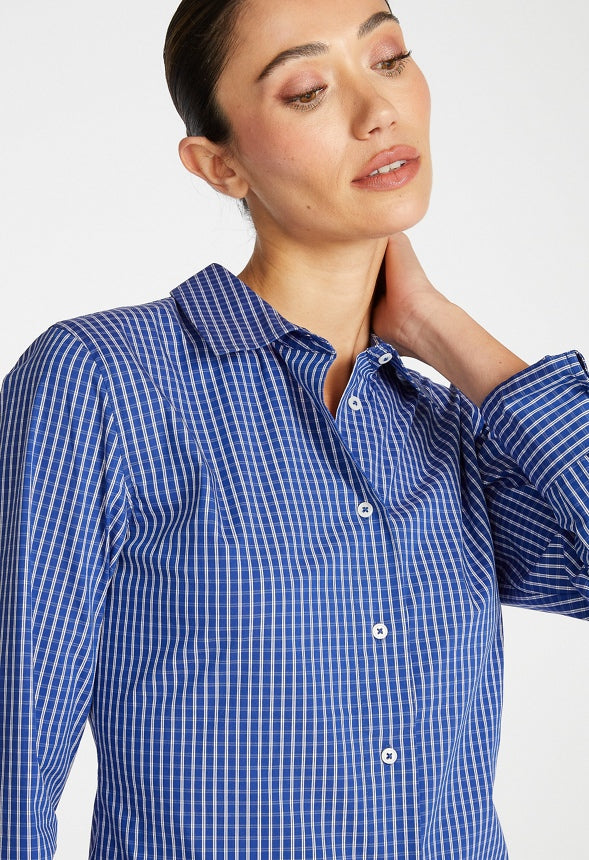 Slim Button Down Shirt Blue/ White Mini Check