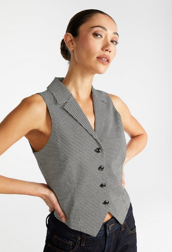 Fitted Vest Black Caviar/ White Gingham