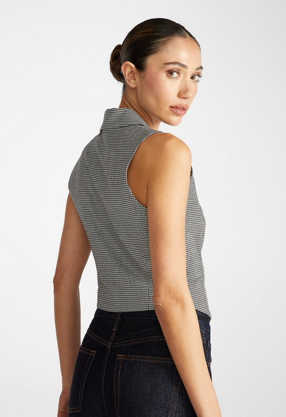 Fitted Vest Black Caviar/ White Gingham