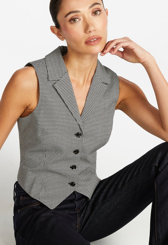 Fitted Vest Black Caviar/ White Gingham