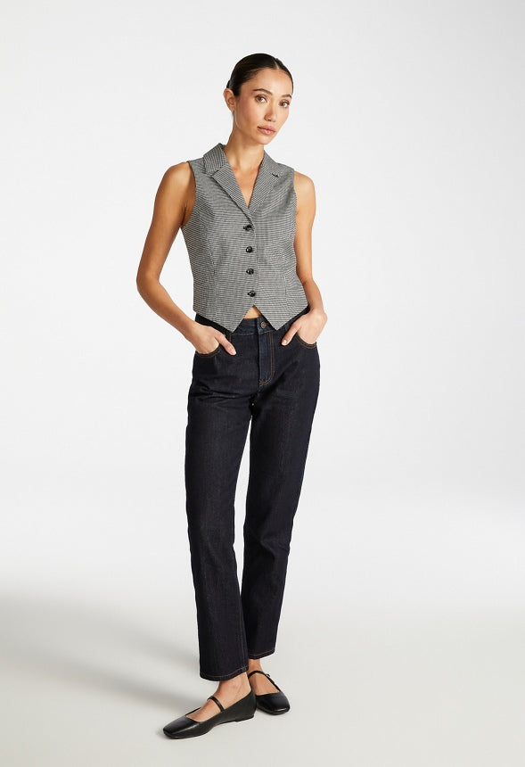 Fitted Vest Black Caviar/ White Gingham