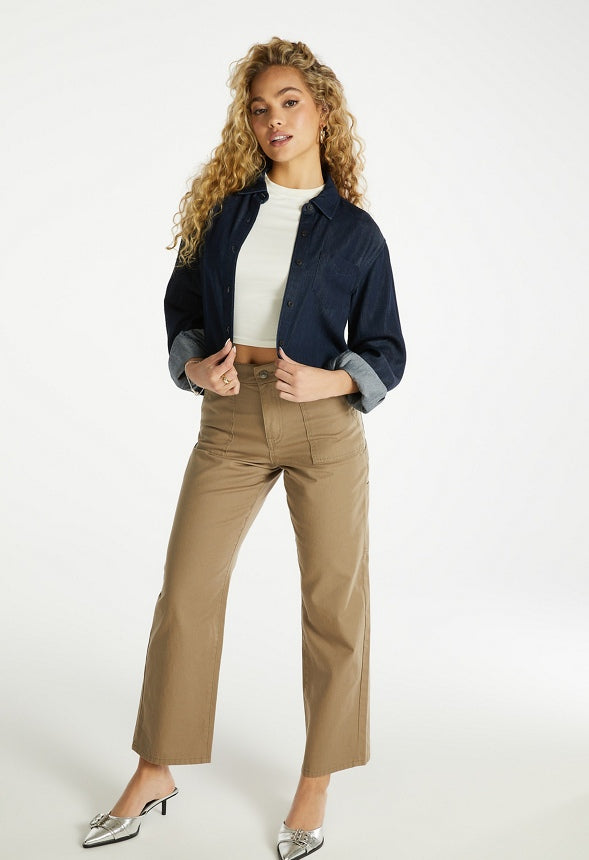 Cropped Chambray Shirt Dark Blue Wash