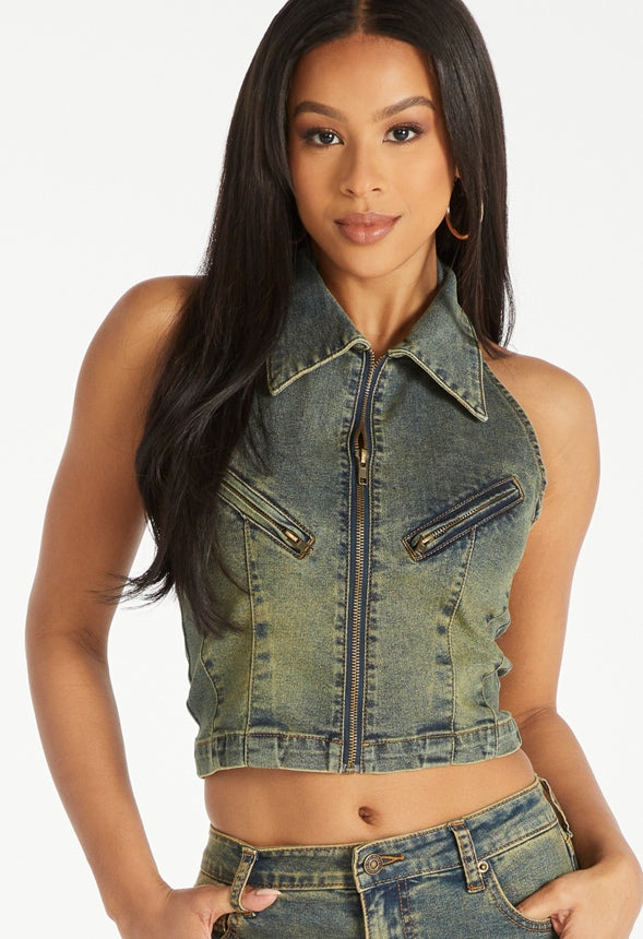 Denim Halter Vest Intense