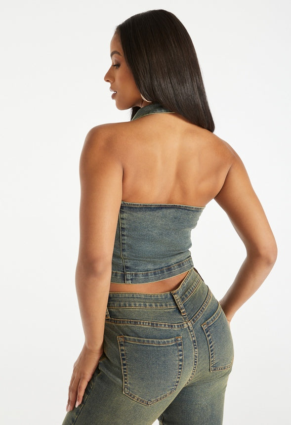 Denim Halter Vest Intense