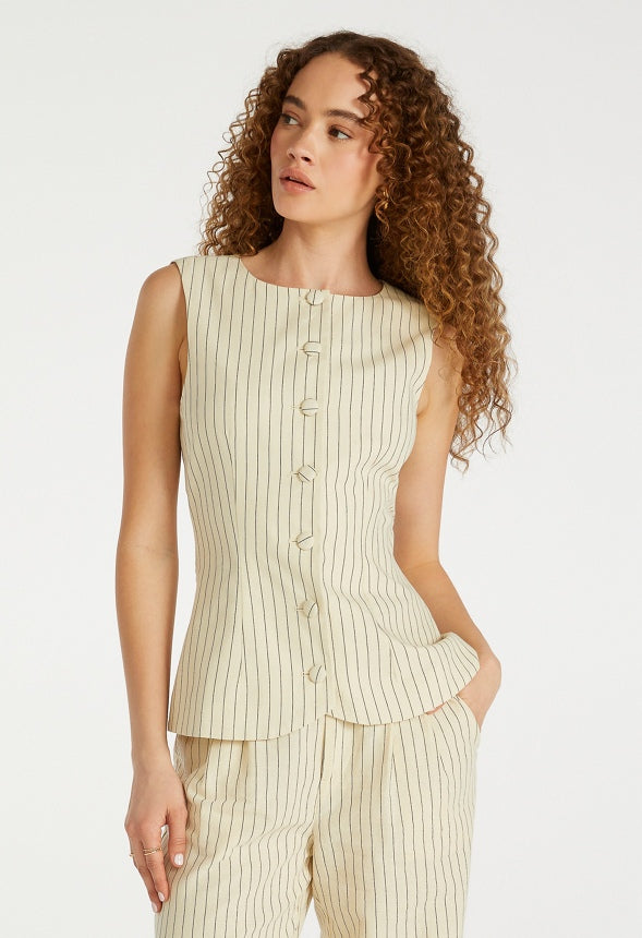 Tailored Tunic Vest Marshmallow White/ Black Caviar Pinstripe