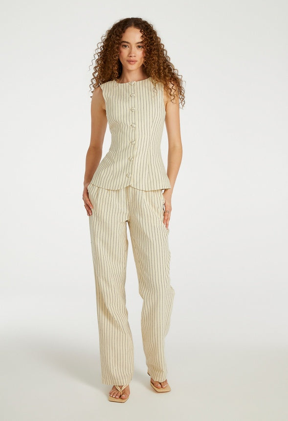 Tailored Tunic Vest Marshmallow White/ Black Caviar Pinstripe