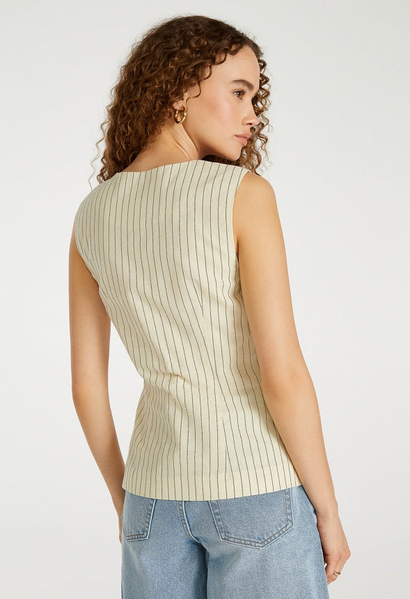 Tailored Tunic Vest Marshmallow White/ Black Caviar Pinstripe