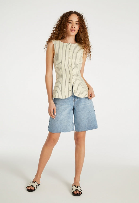 Tailored Tunic Vest Marshmallow White/ Black Caviar Pinstripe