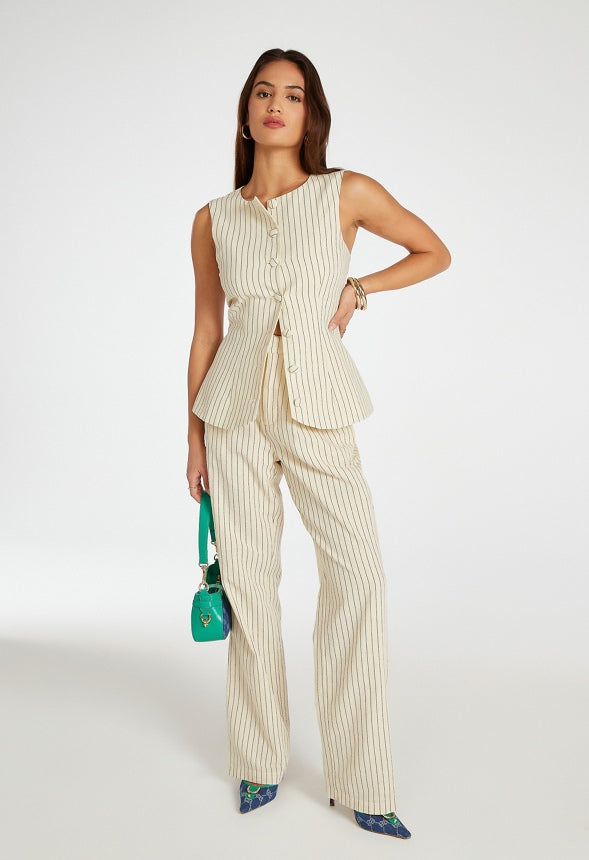 Tailored Tunic Vest Marshmallow White/ Black Caviar Pinstripe