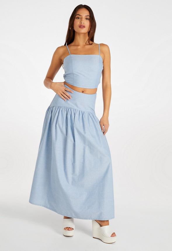 Poplin Cropped Square Neck Top Oxford Blue