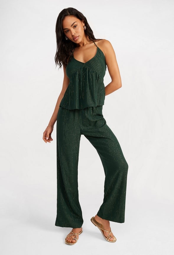 Stripe Halter Peplum Top Pine Grove With Lurex