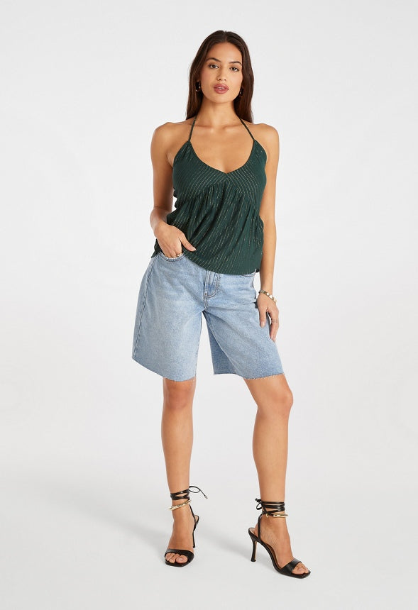Stripe Halter Peplum Top Pine Grove With Lurex