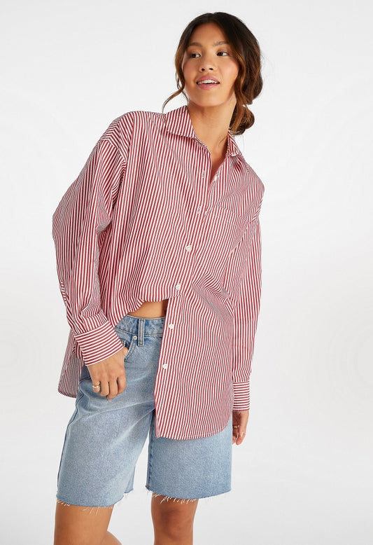 Stripe Boyfriend Shirt Salsa Red/ Bright White