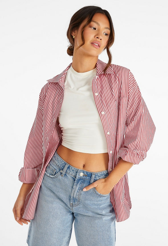 Stripe Boyfriend Shirt Salsa Red/ Bright White