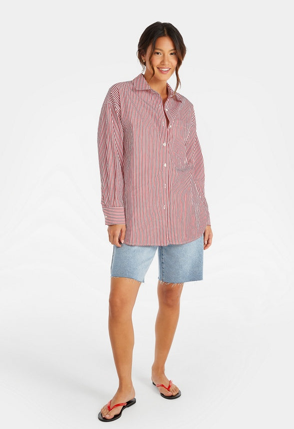 Stripe Boyfriend Shirt Salsa Red/ Bright White