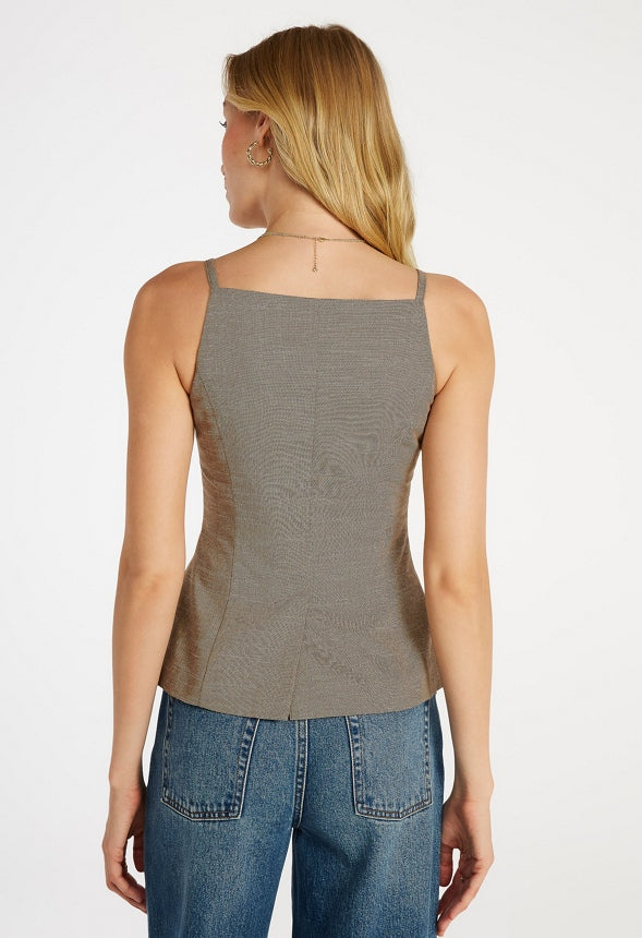 Tailored Buttoned Apron Vest Brown Melange