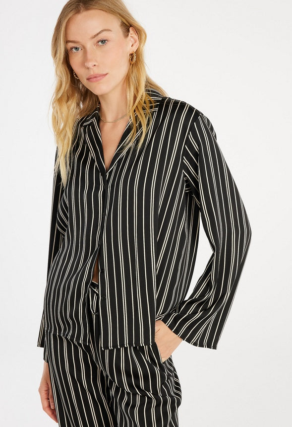 Silky Resort Shirt Black Caviar/ Beige Stripe